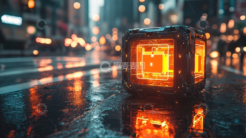 高清大图下载【趣麦麦图】雨夜城市立方体