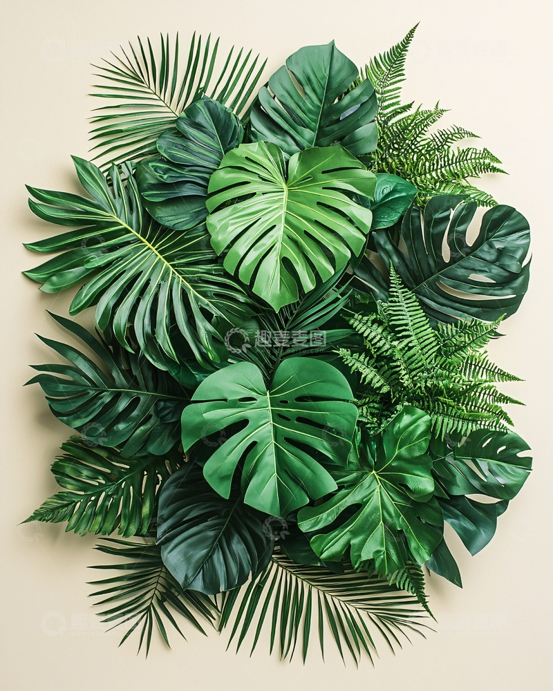 高清大图下载【趣麦麦图】热带植物绿叶背景图