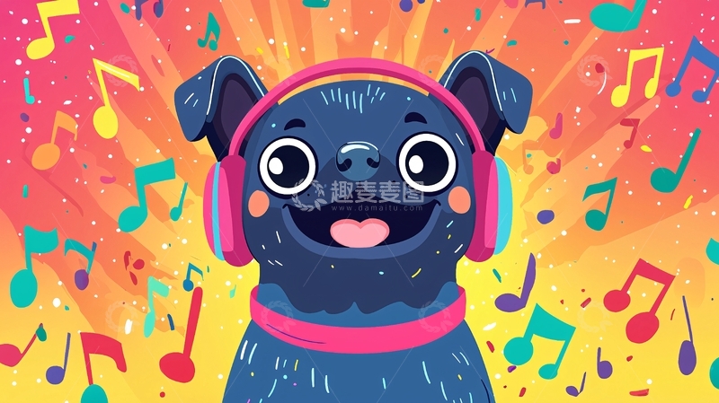高清大图下载【趣麦麦图】戴耳机听歌的可爱巴哥犬