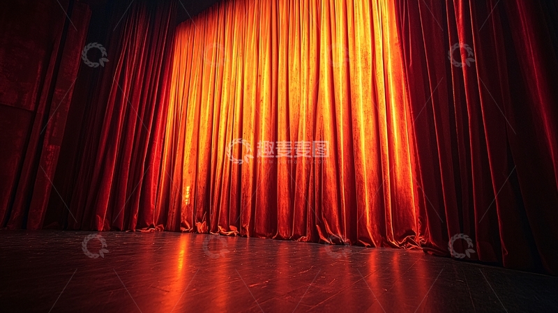 高清大图下载【趣麦麦图】舞台灯光下的红色幕布