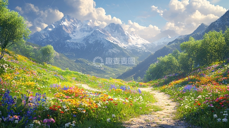 高清大图下载【趣麦麦图】山间花海小路