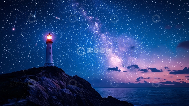 高清大图下载【趣麦麦图】星空下的灯塔