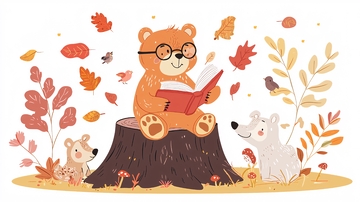 戴眼镜的熊看书