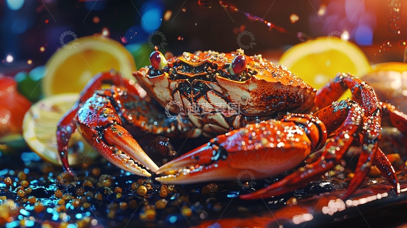高清大图下载【趣麦麦图】美味红蟹配柠檬