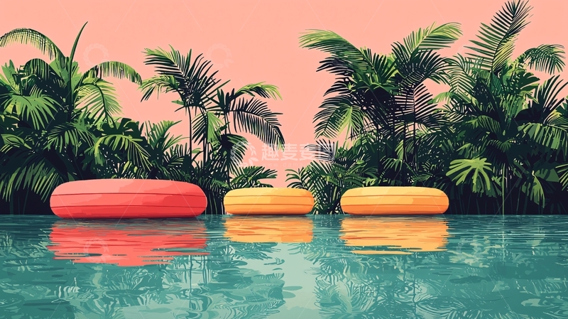 高清大图下载【趣麦麦图】粉色背景泳池