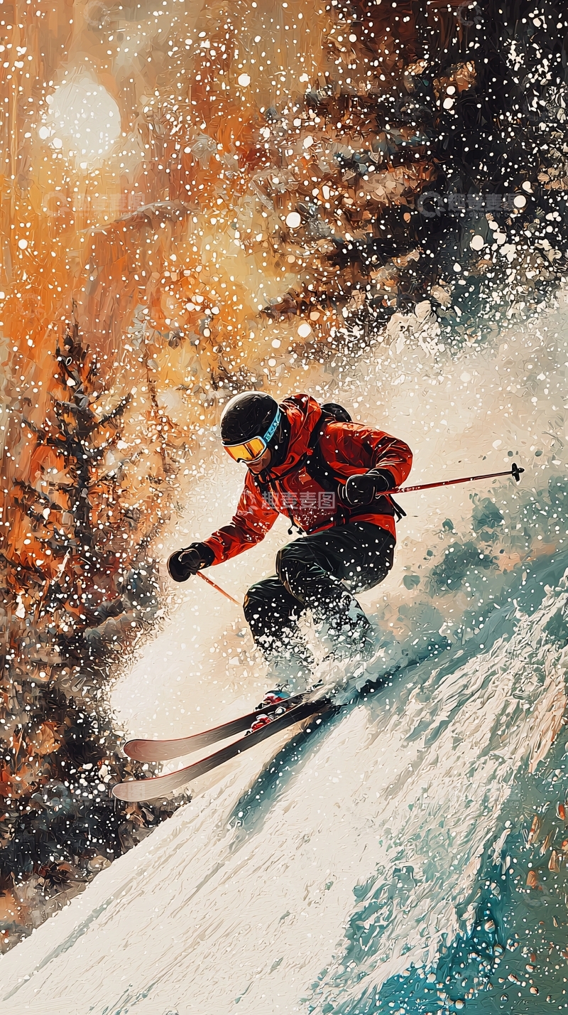 高清大图下载【趣麦麦图】滑雪者雪山飞驰