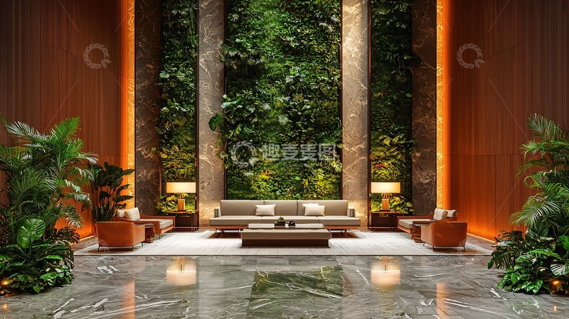 高清大图下载【趣麦麦图】垂直绿化墙的高级休息室