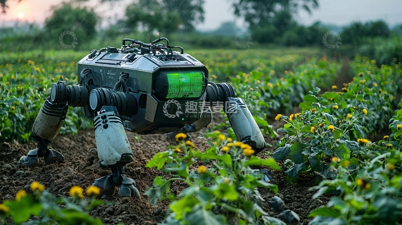 高清大图下载【趣麦麦图】田地里工作的四足机器人