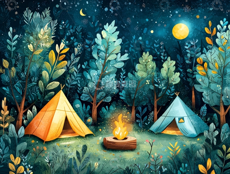 高清大图下载【趣麦麦图】星空下的露营地