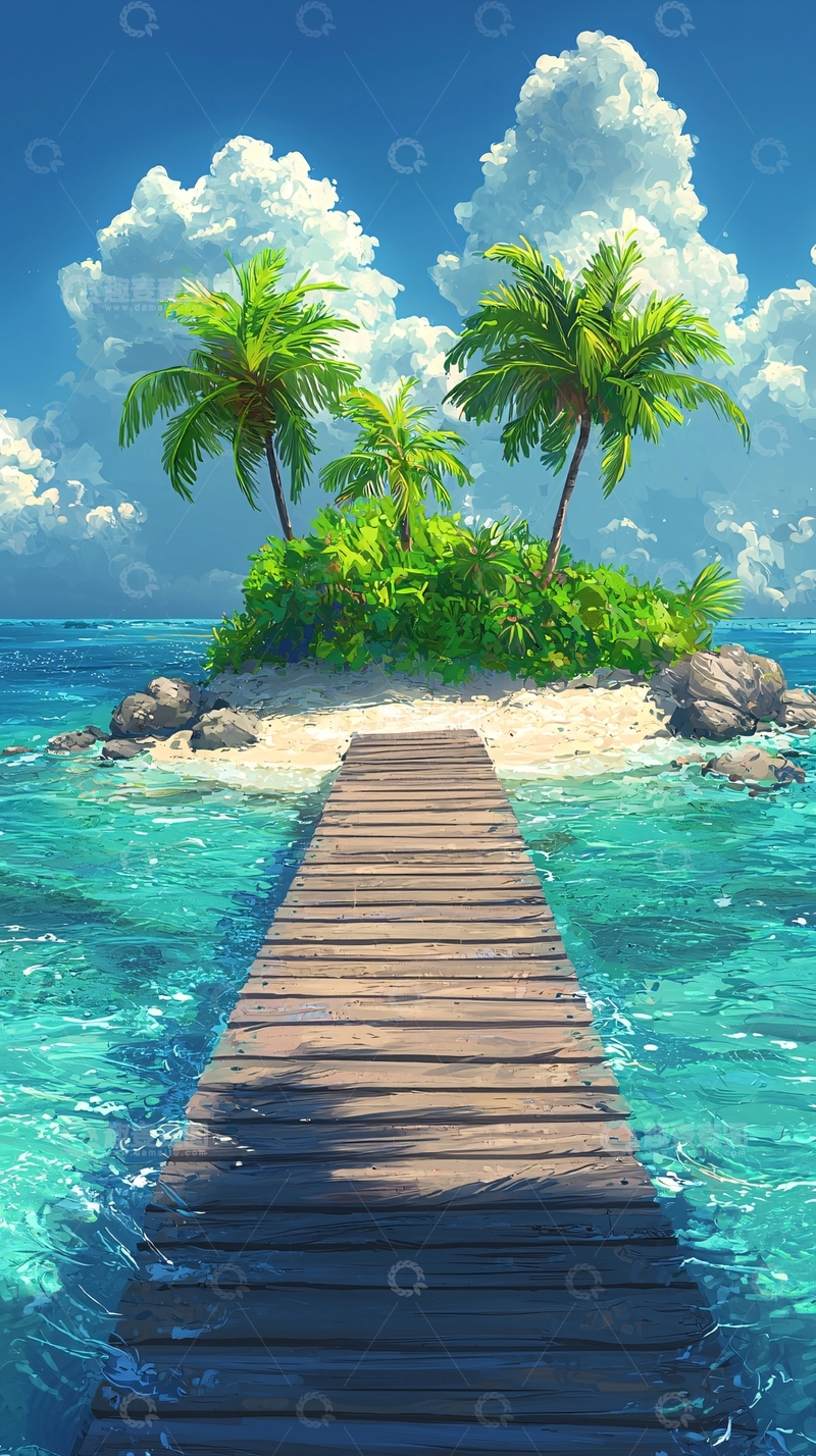 高清大图下载【趣麦麦图】热带小岛木栈道