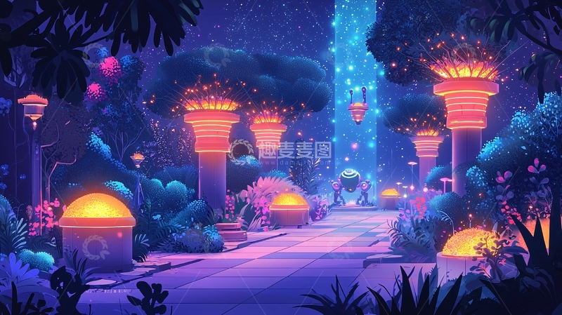 高清大图下载【趣麦麦图】夜晚梦幻花园