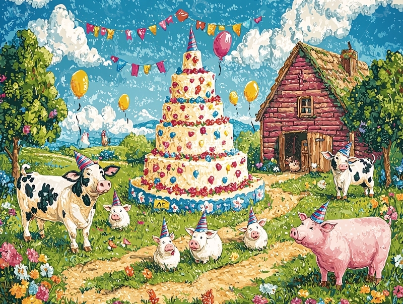 高清大图下载【趣麦麦图】农场生日派对蛋糕