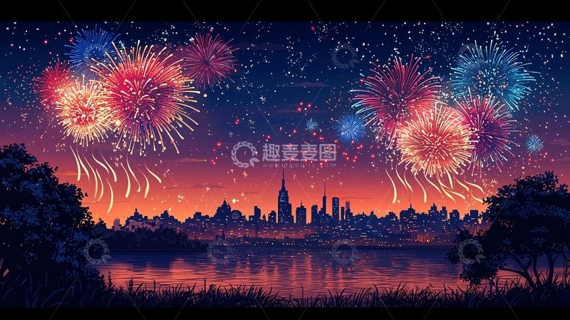 高清大图下载【趣麦麦图】纽约夜景烟火