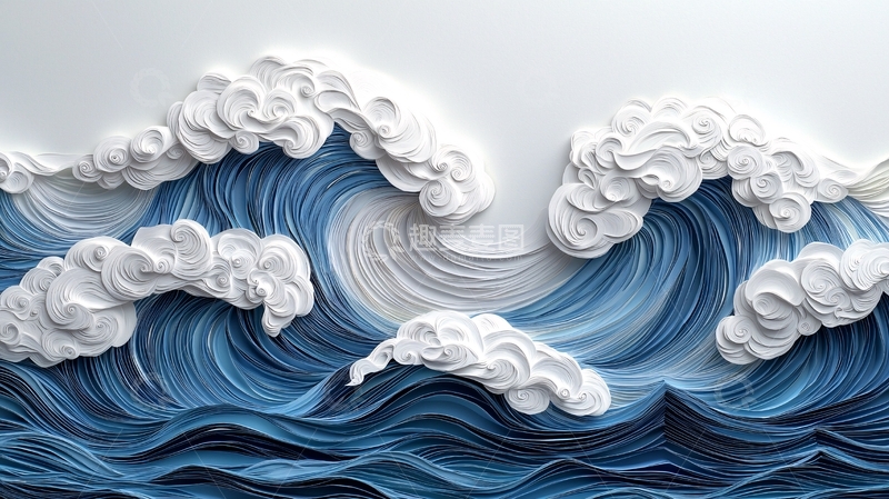 高清大图下载【趣麦麦图】白色纸艺海浪