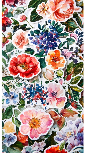 水彩花卉贴纸素材