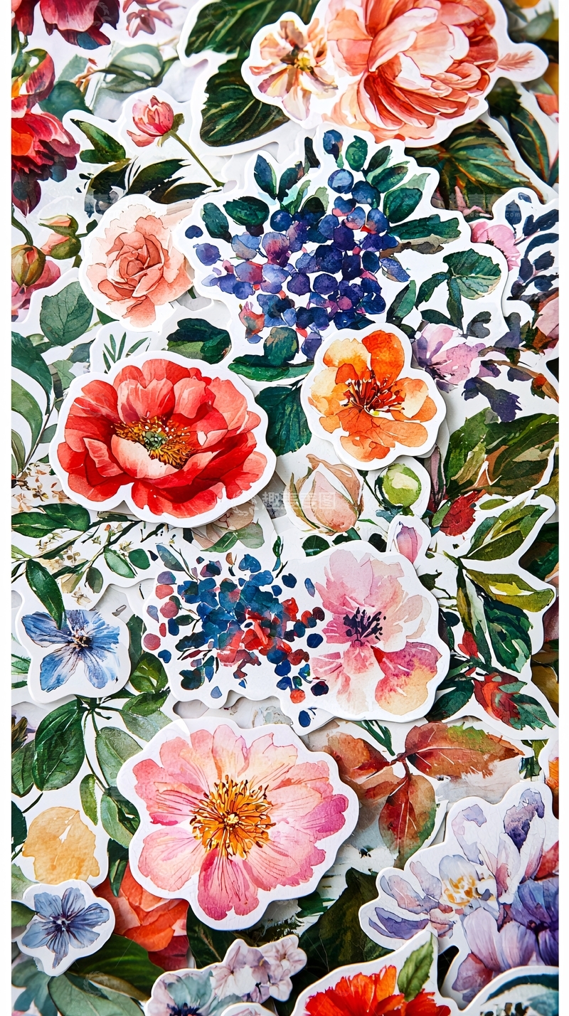 高清大图下载【趣麦麦图】水彩花卉贴纸素材