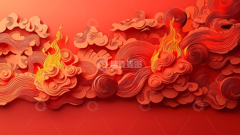 高清大图下载【趣麦麦图】红色祥云火焰纸艺
