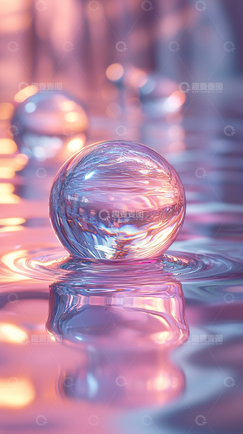 高清大图下载【趣麦麦图】水面上晶莹剔透的水球