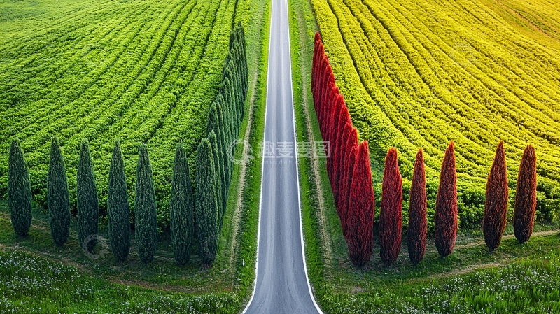 高清大图下载【趣麦麦图】田野公路两旁树木
