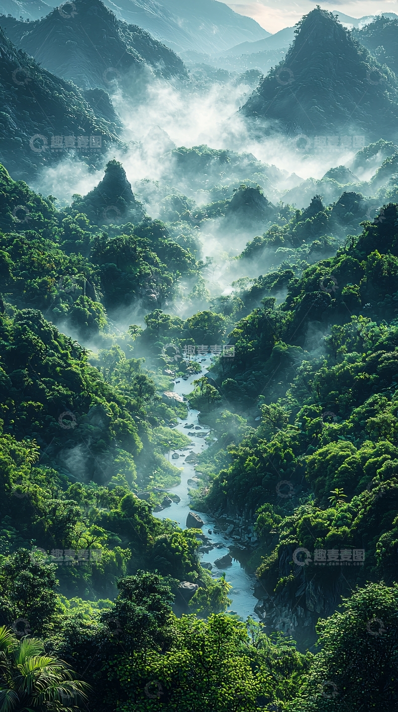 高清大图下载【趣麦麦图】青山绿水云雾缭绕