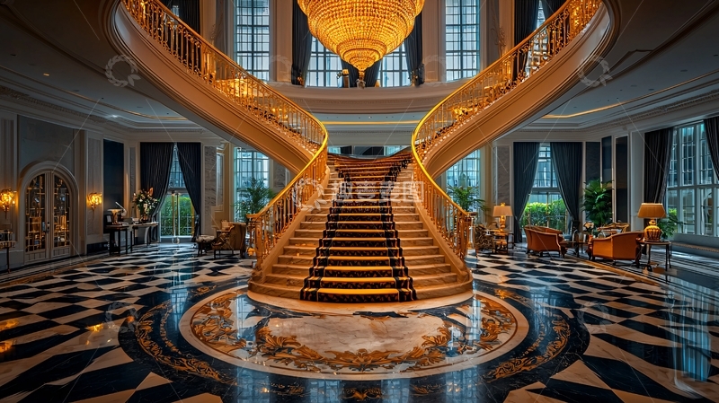 高清大图下载【趣麦麦图】豪华旋转楼梯大厅