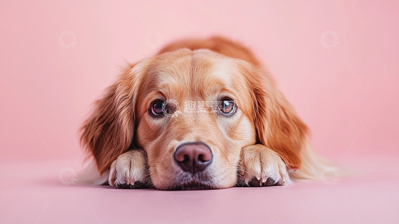 高清大图下载【趣麦麦图】金毛犬粉色背景