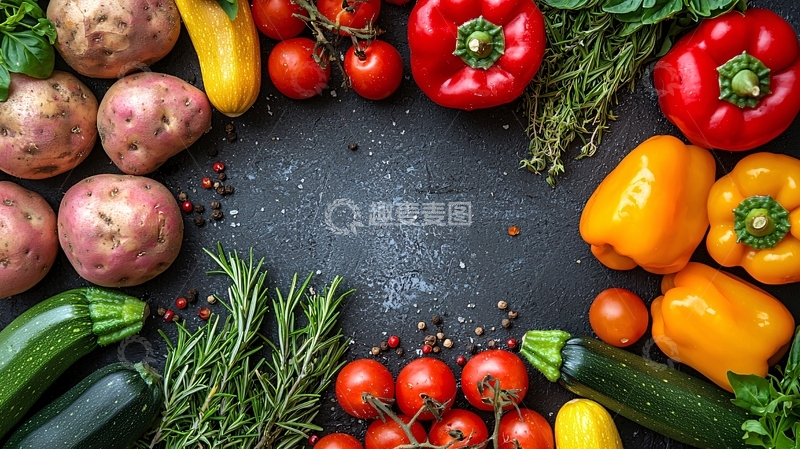 高清大图下载【趣麦麦图】新鲜蔬菜食材黑底边框