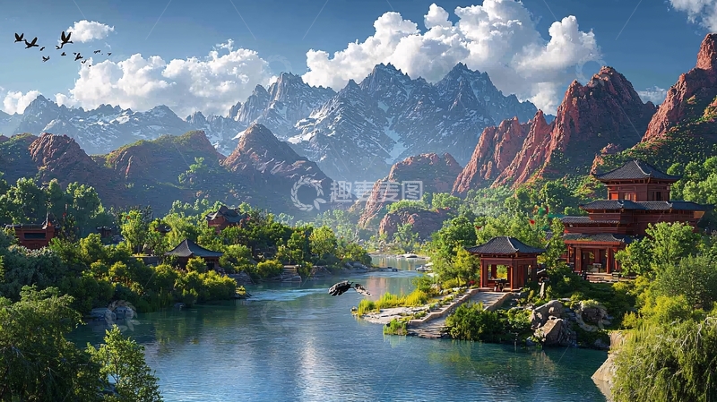 高清大图下载【趣麦麦图】山河壮丽风景画