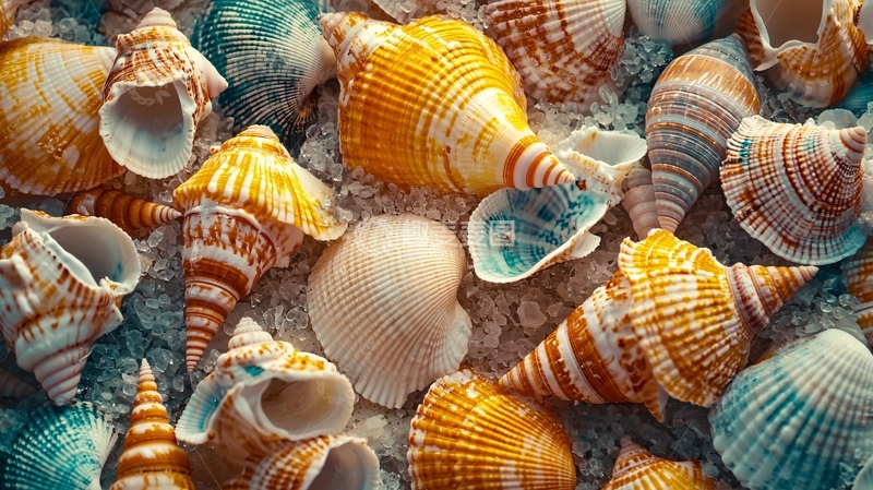 高清大图下载【趣麦麦图】彩色贝壳沙滩特写
