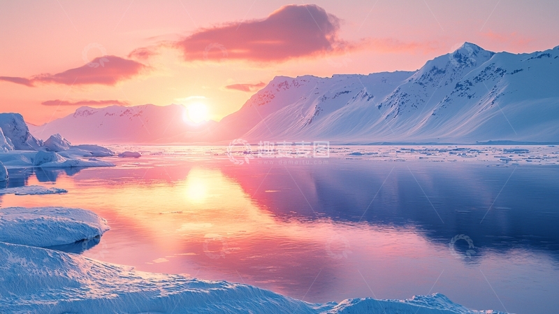 高清大图下载【趣麦麦图】极地日出雪山美景