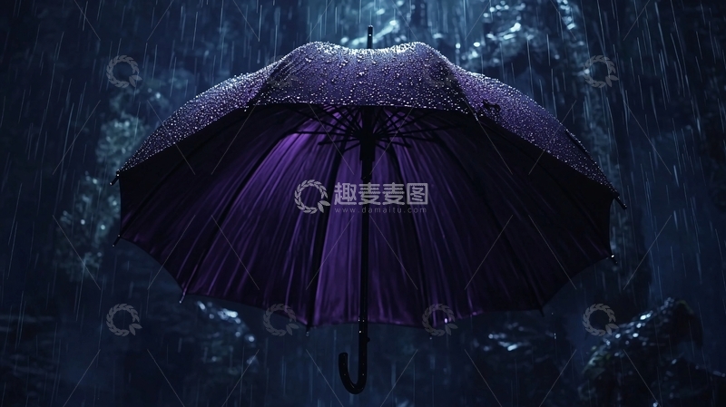 高清大图下载【趣麦麦图】雨中紫色褶皱伞