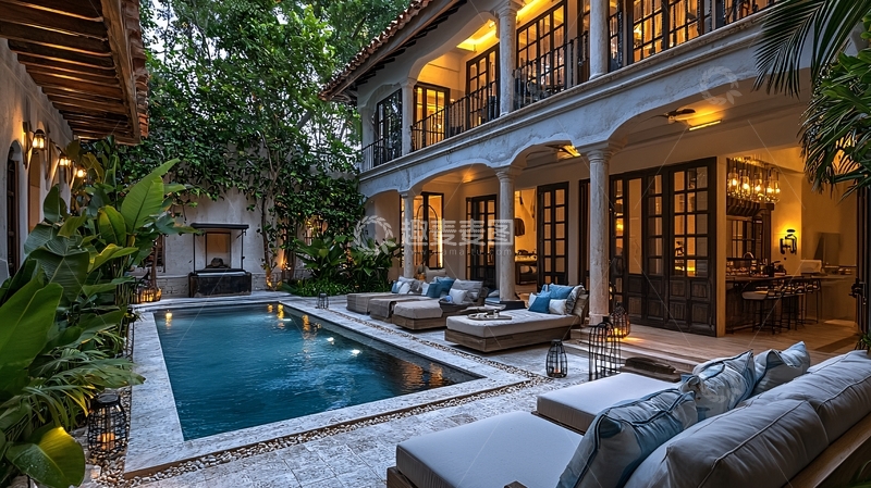 高清大图下载【趣麦麦图】豪华别墅泳池庭院