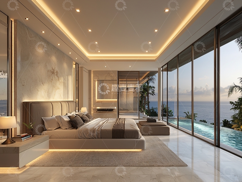 高清大图下载【趣麦麦图】现代轻奢海景卧室