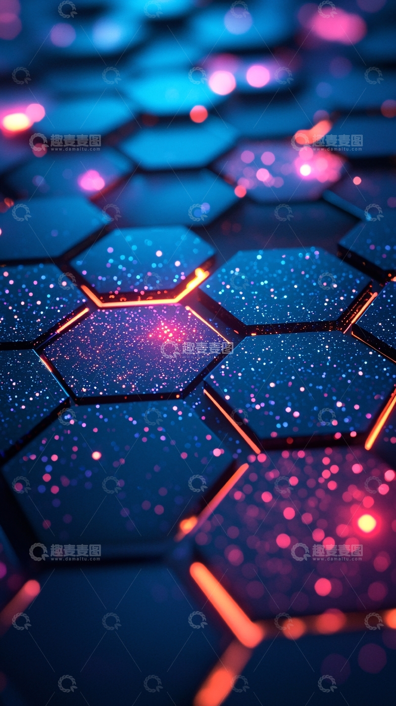 高清大图下载【趣麦麦图】蓝色六边形闪光