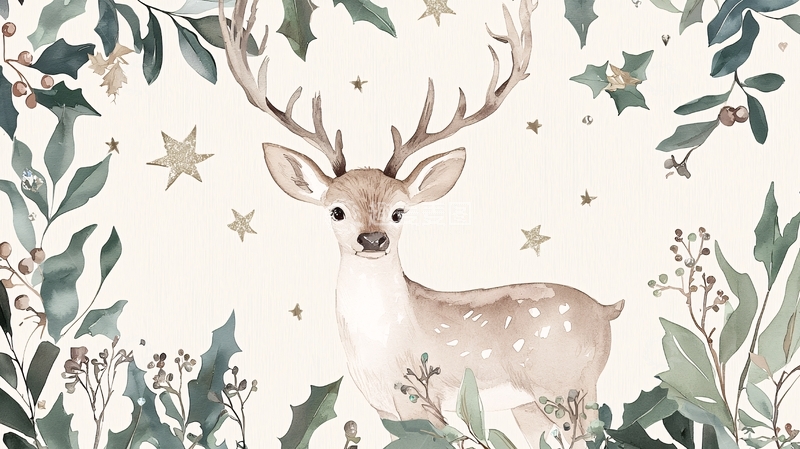 高清大图下载【趣麦麦图】水彩鹿