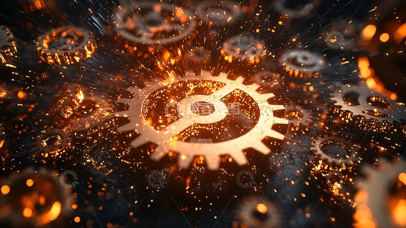 高清大图下载【趣麦麦图】燃烧的金属齿轮