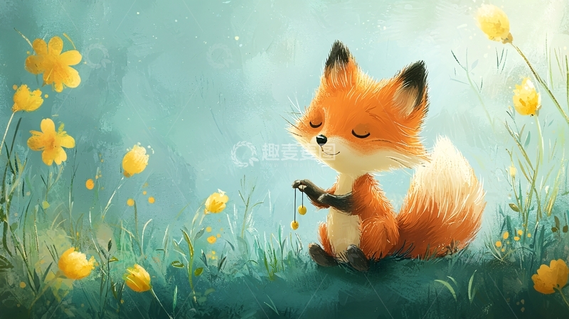 高清大图下载【趣麦麦图】可爱小狐狸在草地上