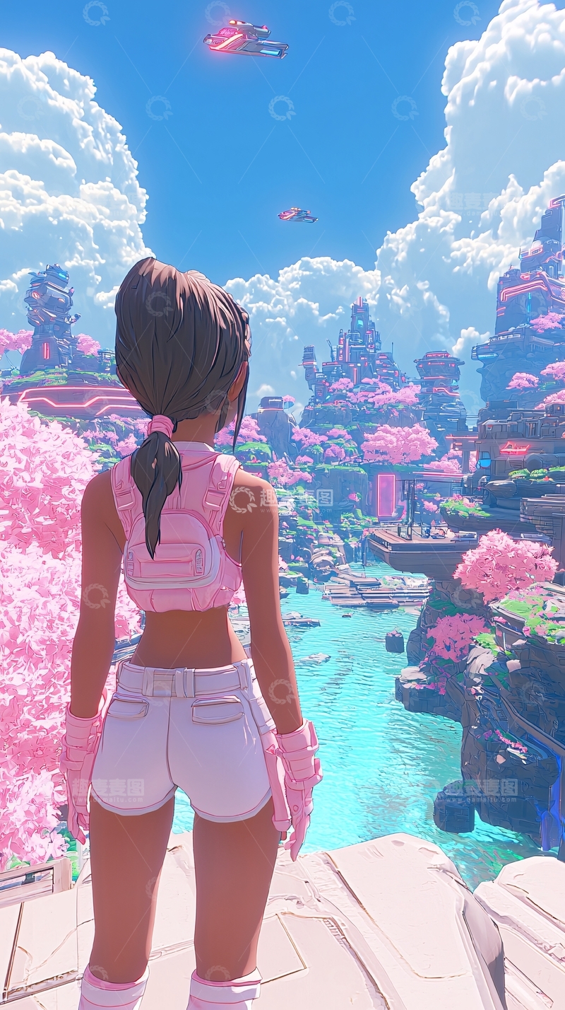 高清大图下载【趣麦麦图】粉色系未来都市少女