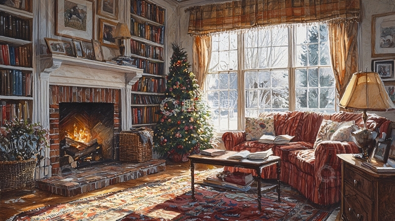 高清大图下载【趣麦麦图】温暖舒适的圣诞客厅
