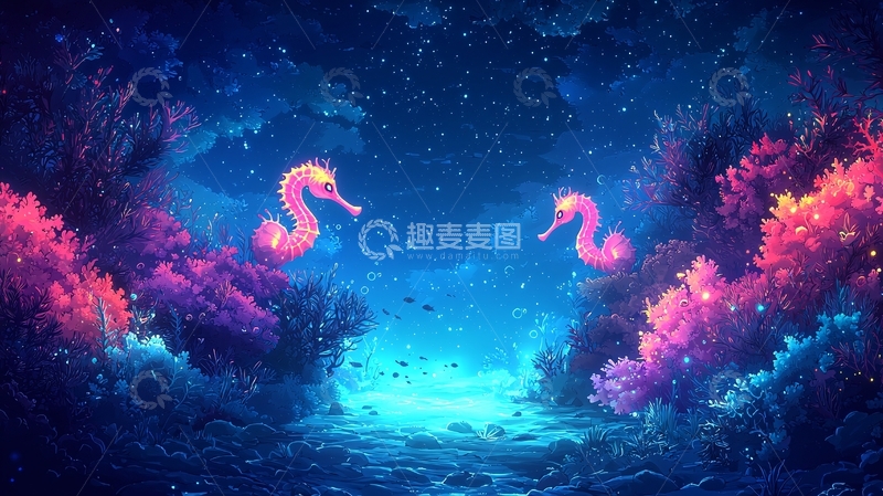 高清大图下载【趣麦麦图】深海珊瑚礁中的海马