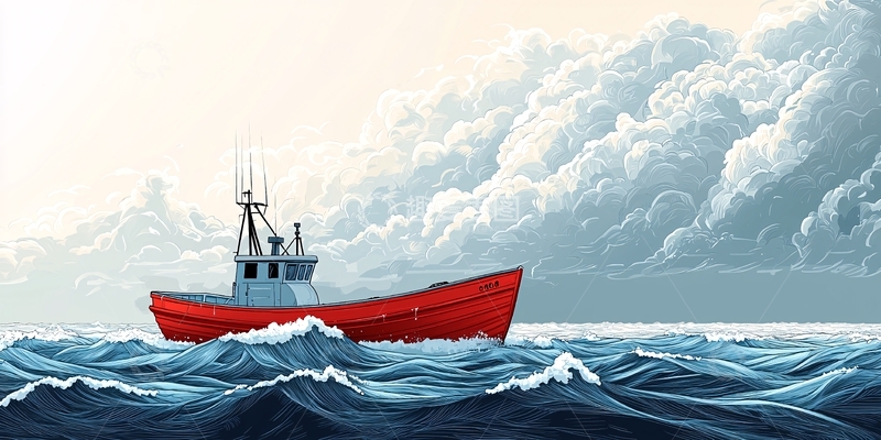 高清大图下载【趣麦麦图】红色小船大海暴风雨