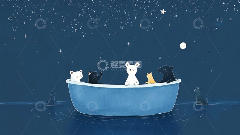 高清大图下载【趣麦麦图】星空下的小熊泡澡