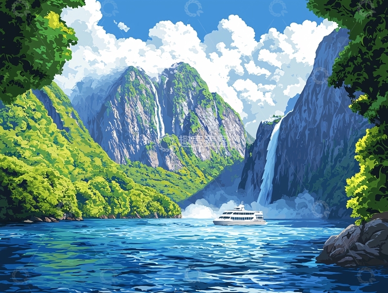 高清大图下载【趣麦麦图】峡湾风景游轮
