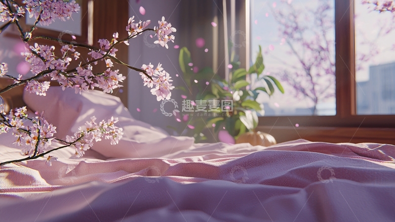 高清大图下载【趣麦麦图】阳光洒满粉色床单
