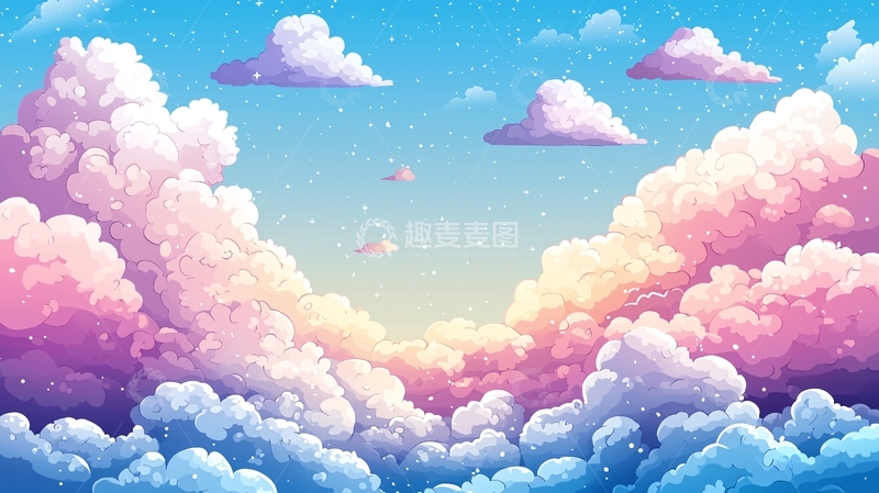 高清大图下载【趣麦麦图】梦幻粉色棉花糖天空