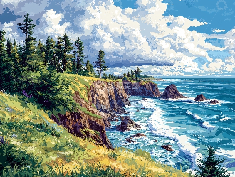 高清大图下载【趣麦麦图】海岸线风景画