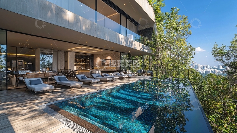 高清大图下载【趣麦麦图】现代山顶别墅泳池
