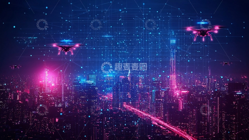 高清大图下载【趣麦麦图】夜空中飞行的无人机