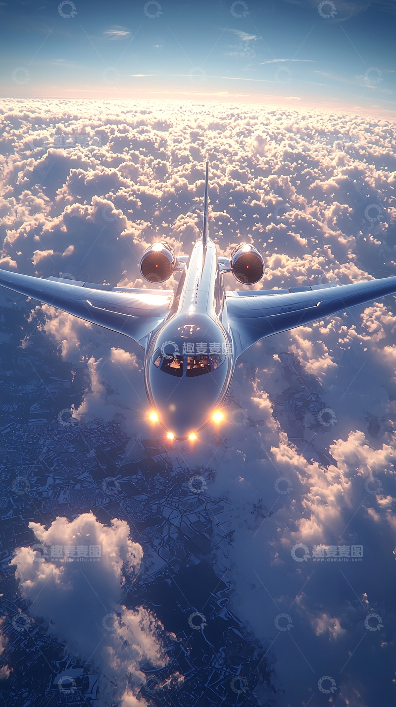 高清大图下载【趣麦麦图】-云层上空飞机