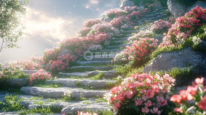 高清大图下载【趣麦麦图】花海石阶